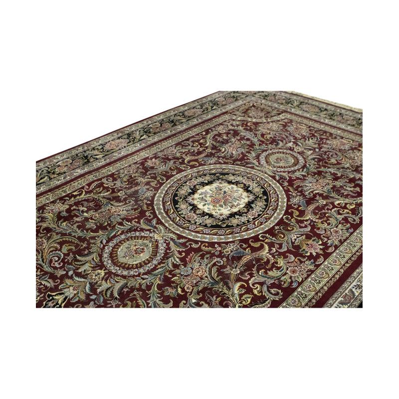 Tapis rouge et brun noué à la main de haute qualité