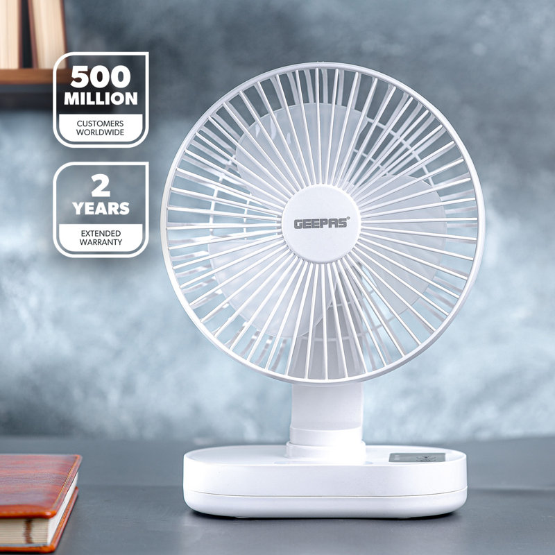 GEEPAS 8-Inch Rechargeable Desk Cooling Device | 3 Speed Silent Operation with Adjustable Head & Foldable Design | USB-C Charging, Up to 9 Hours Runtime | Portable for Table or Floor Use
