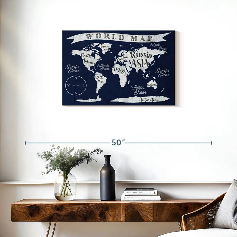 Carte du monde marine Aliaz, H 20 po x l 30 po