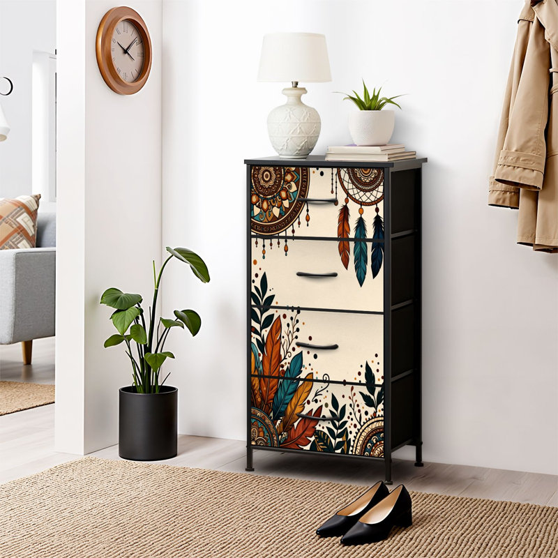 4 Drawer Dresser for Bedroom, Narrow Chest of Drawers, Wooden Top and Study Iron Frame 18"x37.5"-(WxH)