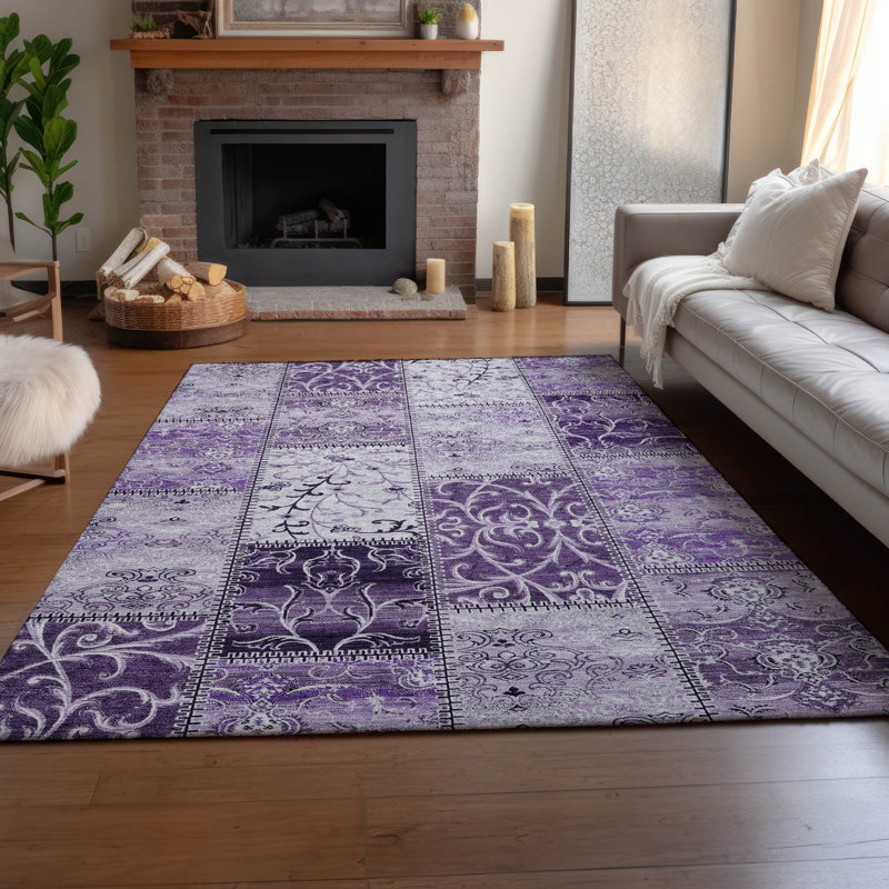 Premium Machine Washable Cerrito AMF566 Purple Rug, Rectangle 2'6" x 3'10"