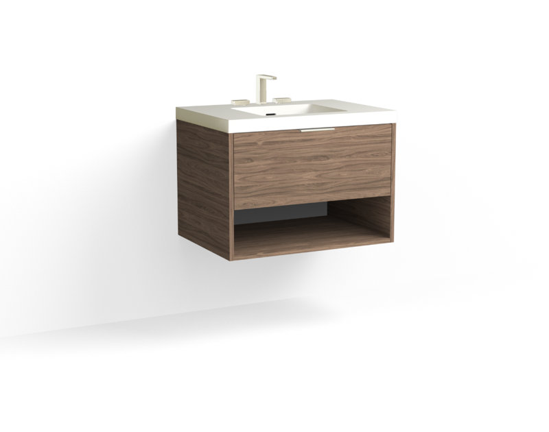 Modo 30" W Wall Mounted Single Bathroom Vanity, Glossy White/8" Widespread, Biondo, Polished Nickel