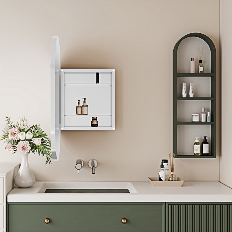 Armoire à pharmacie murale avec miroir et tablettes réglables pour salle de bain, Blanc