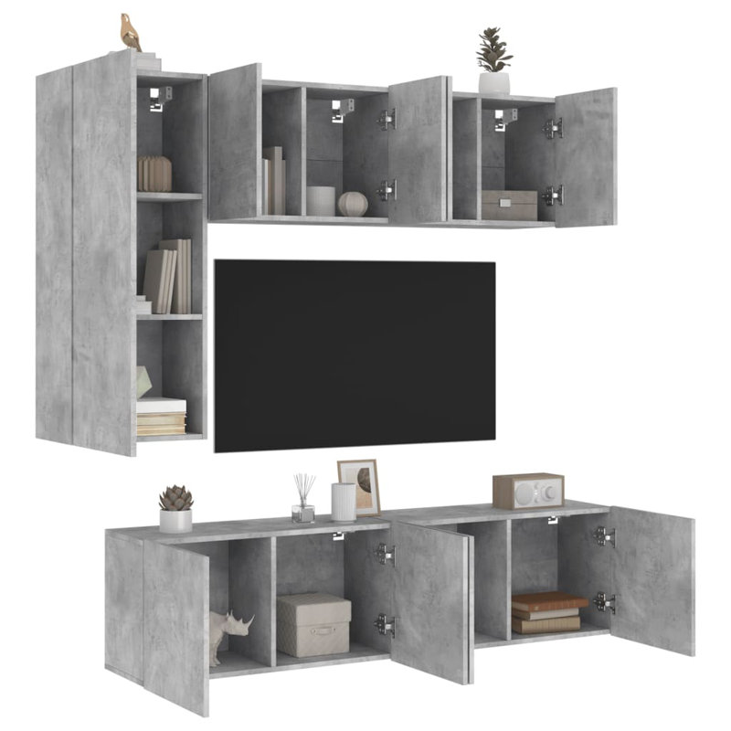 Niekia Unfinished Entertainment Center for TVs up to 24" with Fireplace Included, Concrete Grey
