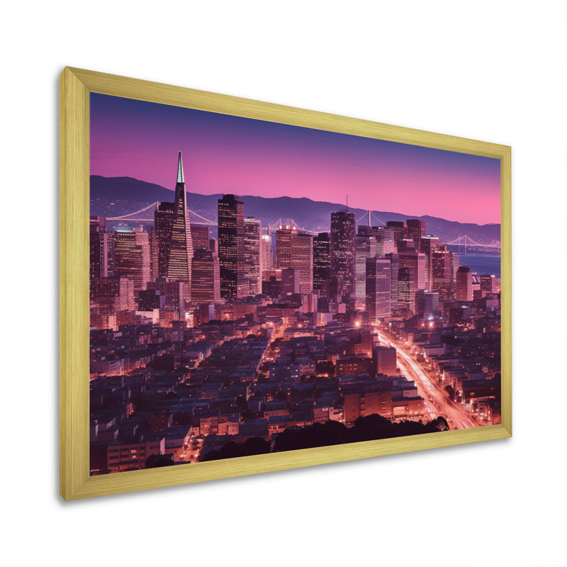 «San Francisco Skyline And Bay Bridge VII», reproduction sur toile, H 16 po x l 32 po x P 1 po, Encadrement doré