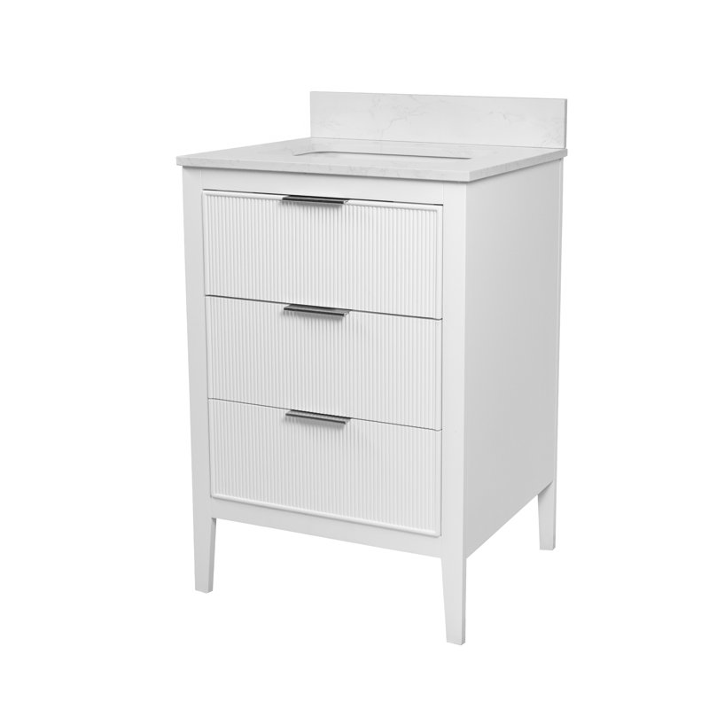 Meuble-lavabo Evelyn, Blanc / nickel brossé, 24"