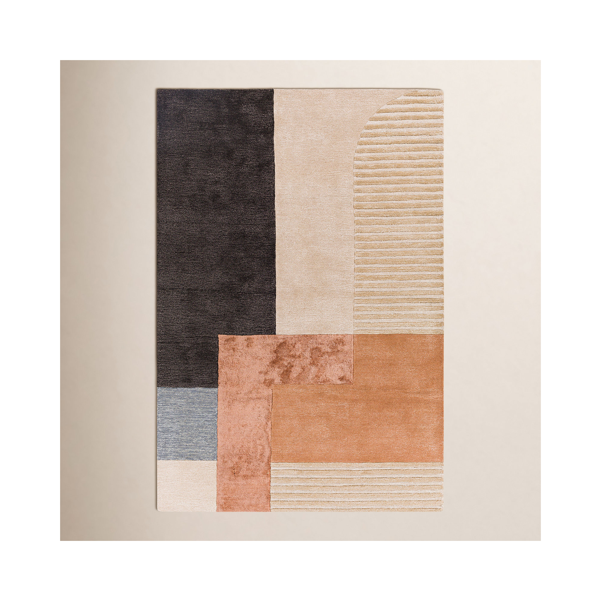 Mora Hand Tufted Beige/Rose/Charcoal Rug, Rectangle 5' x 7'6"