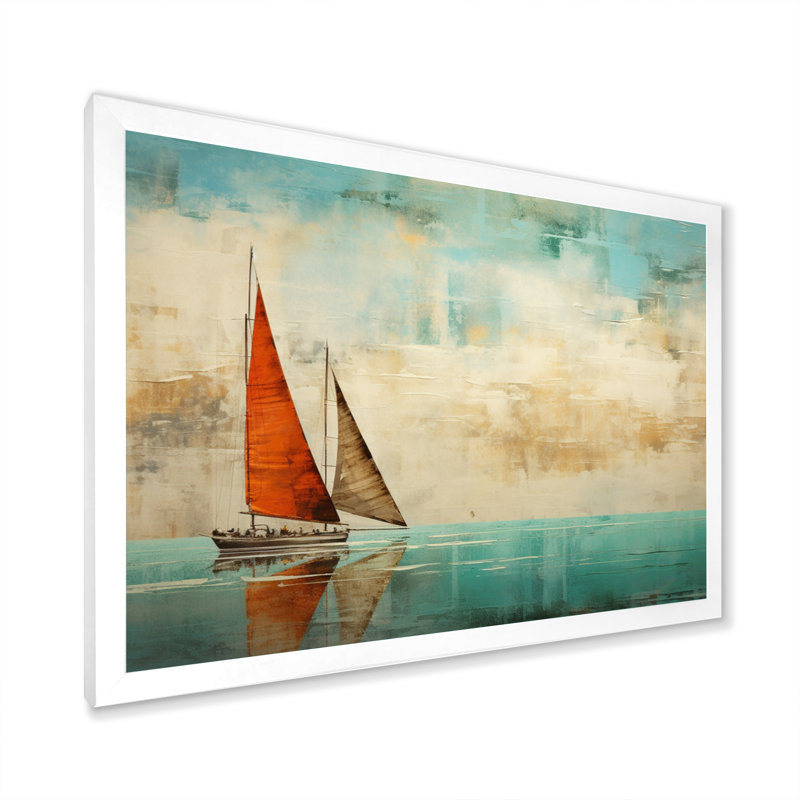 Bateau abstrait côtier III - reproduction d'art sur toile, H 12 po x l 20 po x P 1 po, Cadre photo blanc