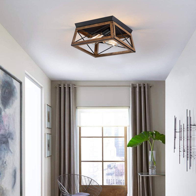 Plafonnier encastré moderne à 2 lumières avec cage à intensité variable, Barnwood/Matte Black