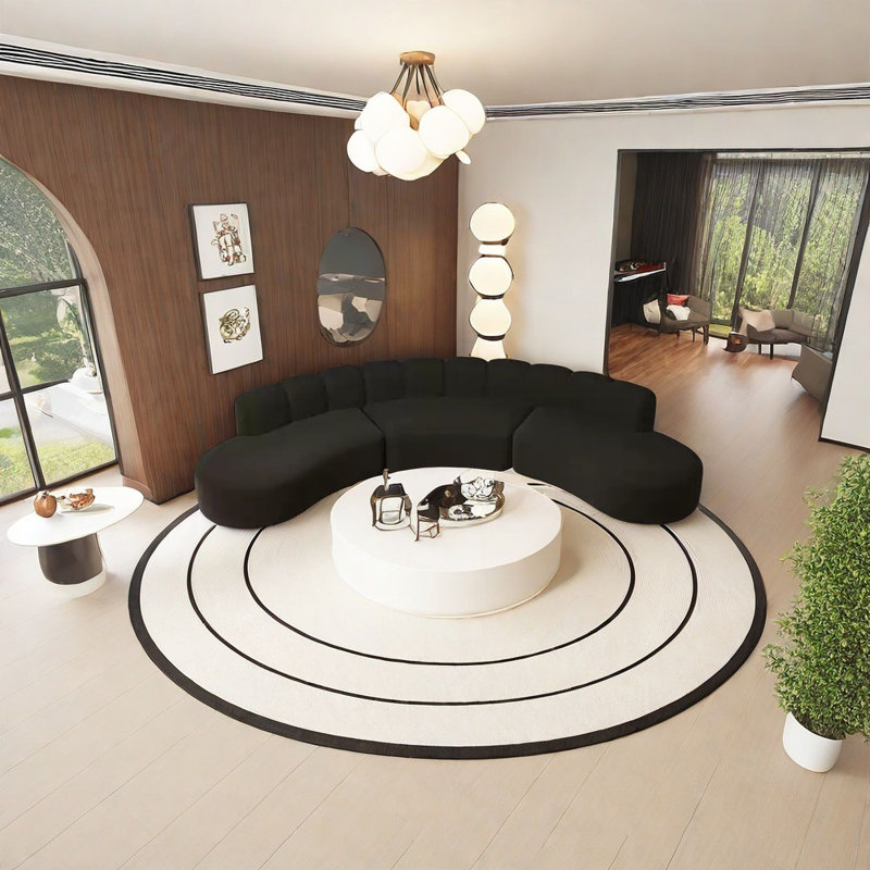 Canapé d'angle noir semi-circulaire incurvé, 25.59" H x 133.86" W x 33.47" D, 6