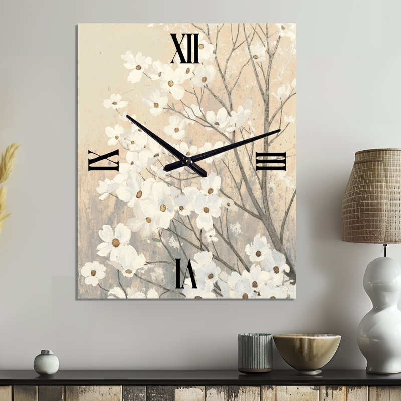 Brown onn Grey Blossoms - Cottage Metal Wall Clock, Medium