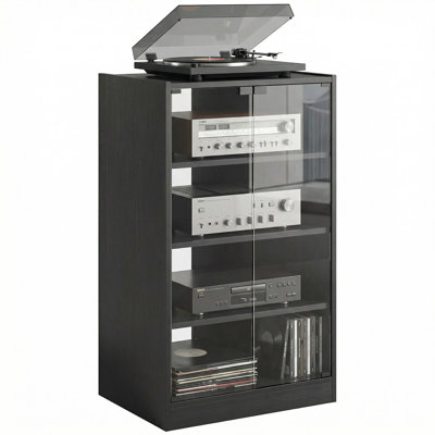 HOMCOM 4-Tier Hi-Fi Stand with Adjustable Shelves, Black Wood-Effect