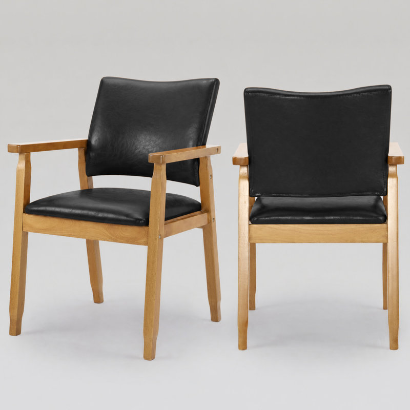 Artell 18.5" H Faux Leather Upholstered Dining Chair with Solid Wood Frame, Set of 2, Black PU