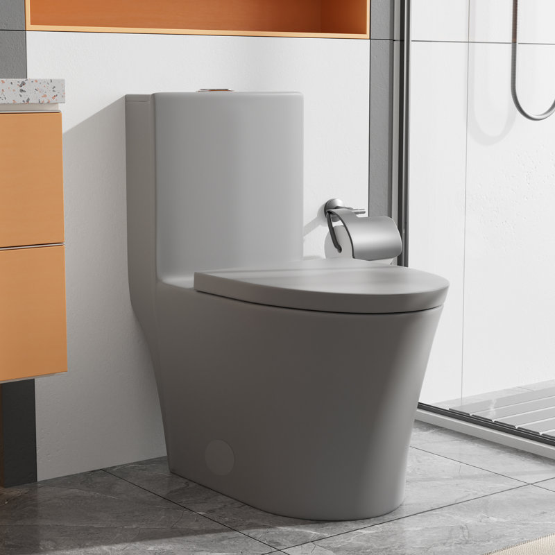 Mistral Elongated One Piece Toilet Set With Glossy Finish And Soft-Close Seat, Gray