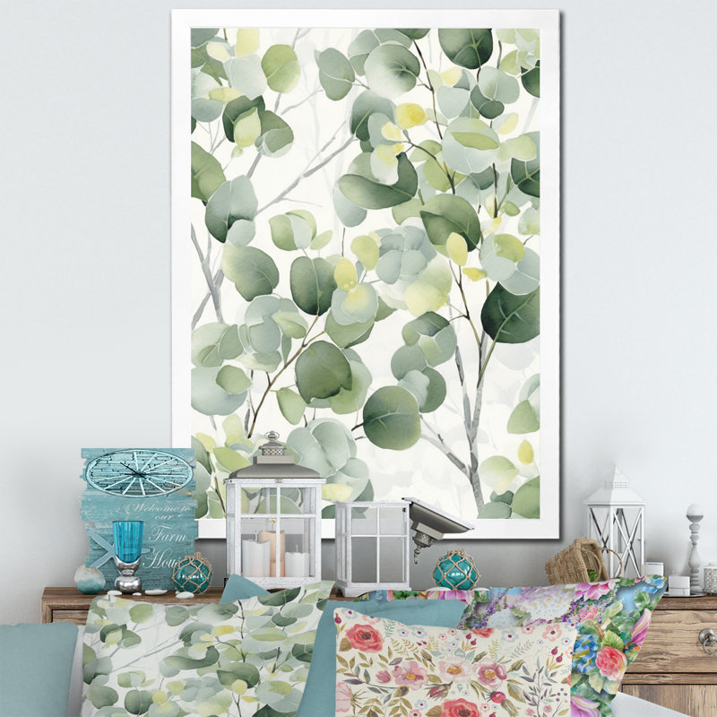 «White Green Minimalisme Eucalyptus Essence IV» sur toile, Cadre photo blanc, H 32 po x l 24 po x P 1 po