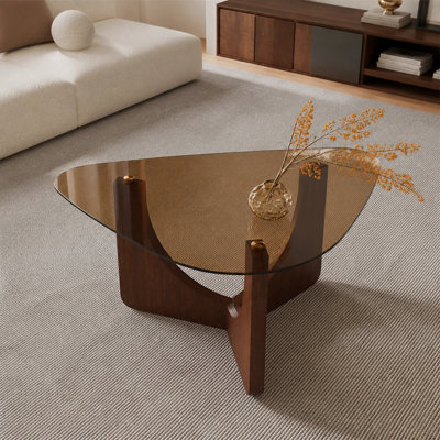 Table basse triangulaire de style rétro, plateau de table en verre trempé coloré, pieds de table triangulaires, table d'appoint de salon, table de coin ou table basse portable