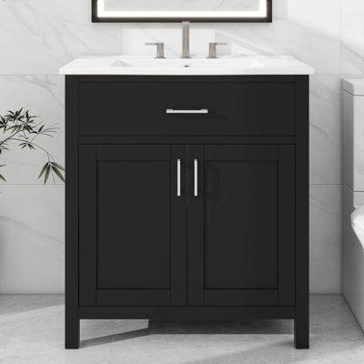 Ensemble de meuble-lavabo autoportant de 30 pouces avec meuble-lavabo et tiroir en céramique