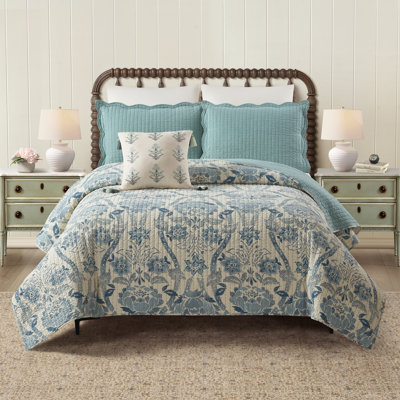 Mystic Moss 3-Piece Cotton Damask Quilt Set