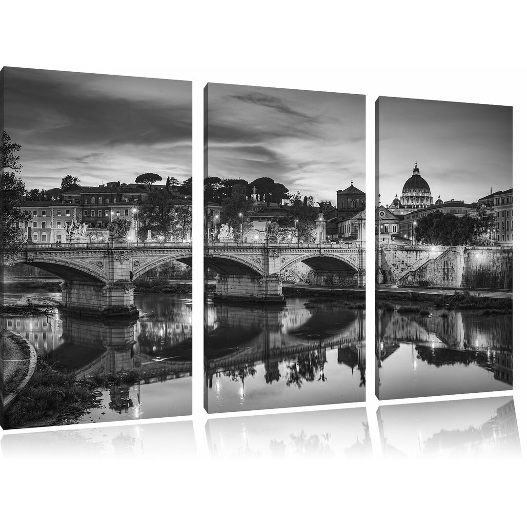 3-tlg. Leinwandbilder-Set „Rom an der Tiber in Richtung Kathedrale St. Peter“, Fotodruck