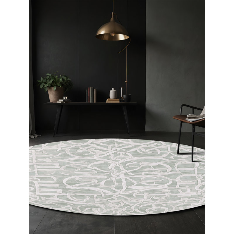 Machine Washable Gray Area Rug, Round 8'