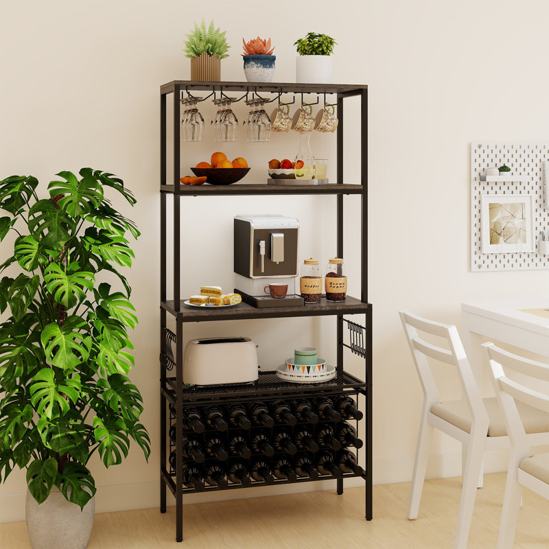 Station de rangement pour bar à vin à 3 niveaux avec crochets pour prises de courant, Gris / Noir