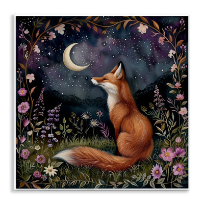 "Woodland Fox Night Forest", art mural sur bois par The Dutch Lady