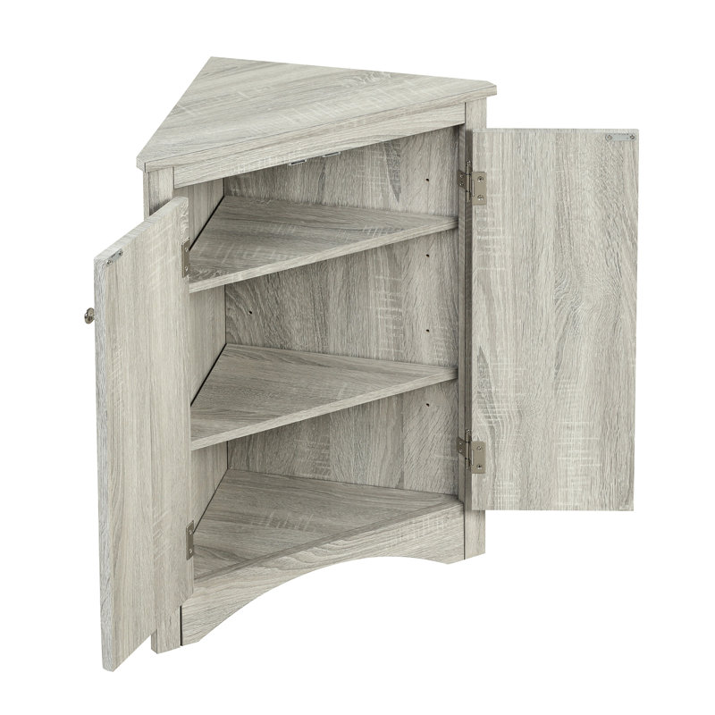 Modern Triangle Cabinet With Adjustable Shelves In Oak - Classic Storage Organize Items, White Oak