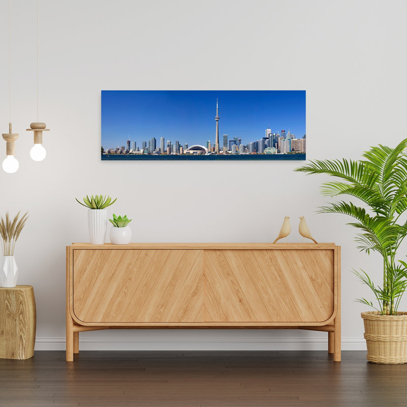 Skylines in a city CN Tower Toronto Ontario Canada 1 Piece Wrapped Canvas Panoramic Wall Art, 91.44 cm H x 30.48 cm W