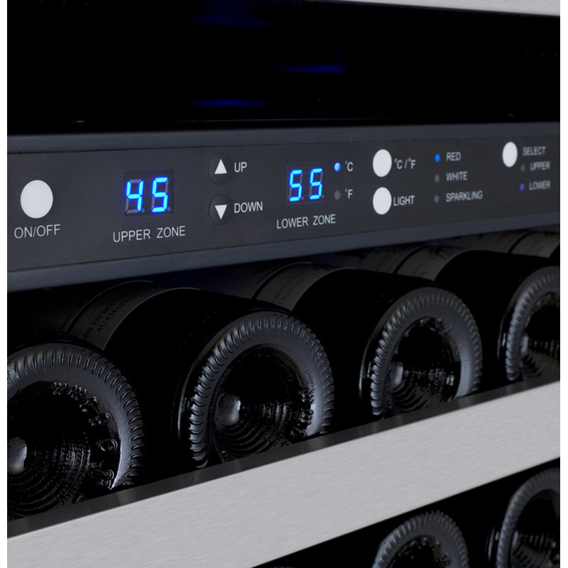 Allavino Dual Zone 23.5'' 172 Bottle Wine Refrigerator, Stainless Steel/Black, Left