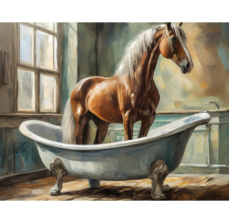 «Horse Bathaign» sur toile, H 26 po x l 32 po