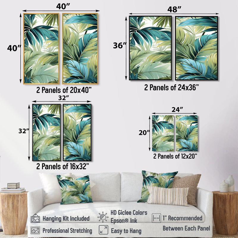Palmier, motif tropical - art mural vert, Toile tendue, Ne s’applique pas, H 36 po x l 48 po