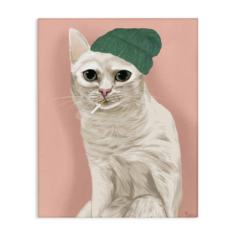 «Hipster Cat with Beanie», art mural sur toile par Tara Royle, H 20 po x l 16 po