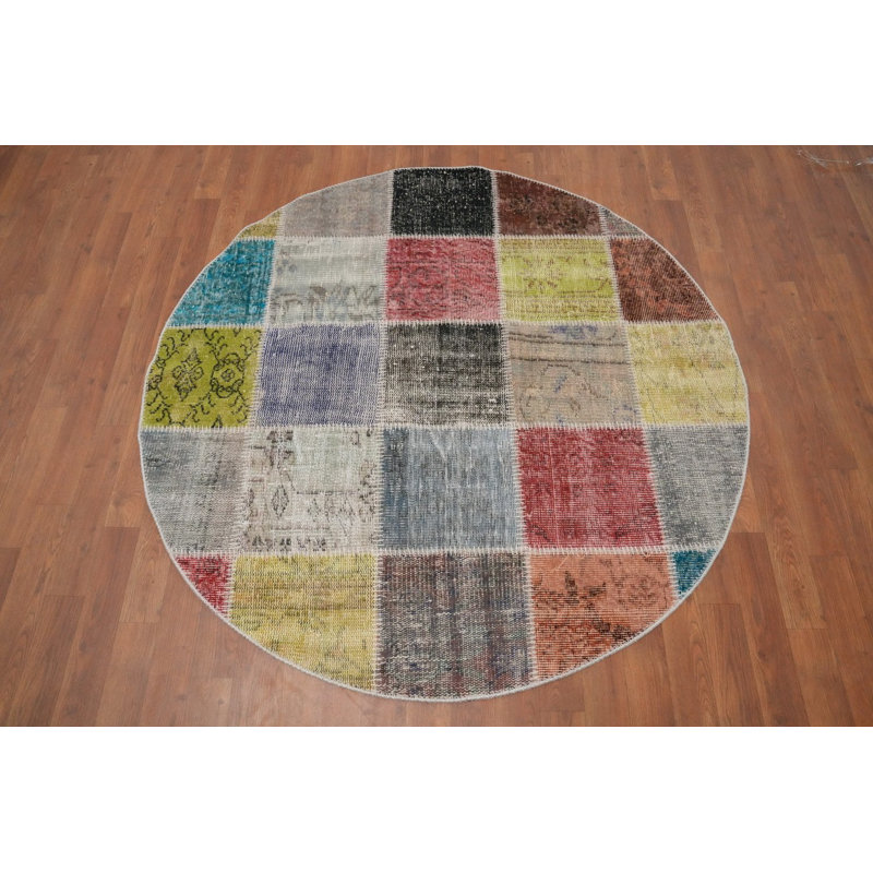 Tapis rond patiné moderne patiné 5 x 5