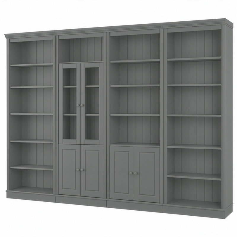 Fieldway 223cm H x 370cm W Bookcase, Grey/Lacquer