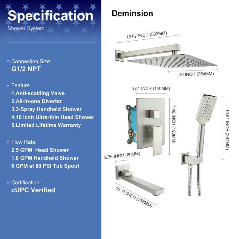 Complete Shower System with Rough-in Valve, Brush Nickel