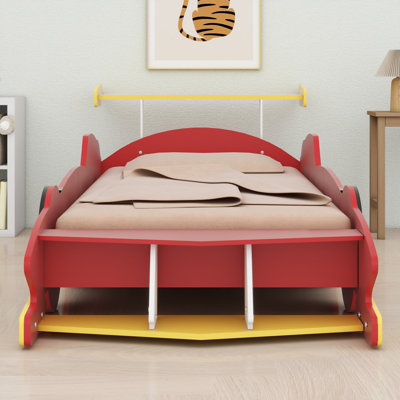 Race Car-Shaped Platform Bed With Wheels