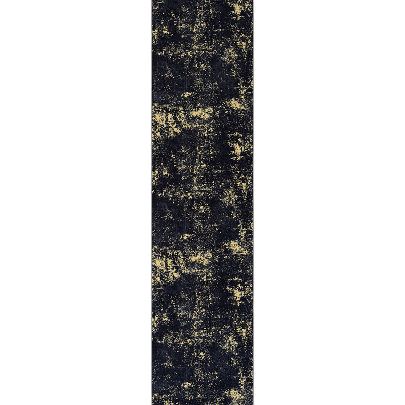 Tapis lavable avec surface antidérapante - pliable, pour chambre à coucher noir et doré, antidérapant pour cuisine 2 pi 6 po x 10 pi, doux, à poils courts
