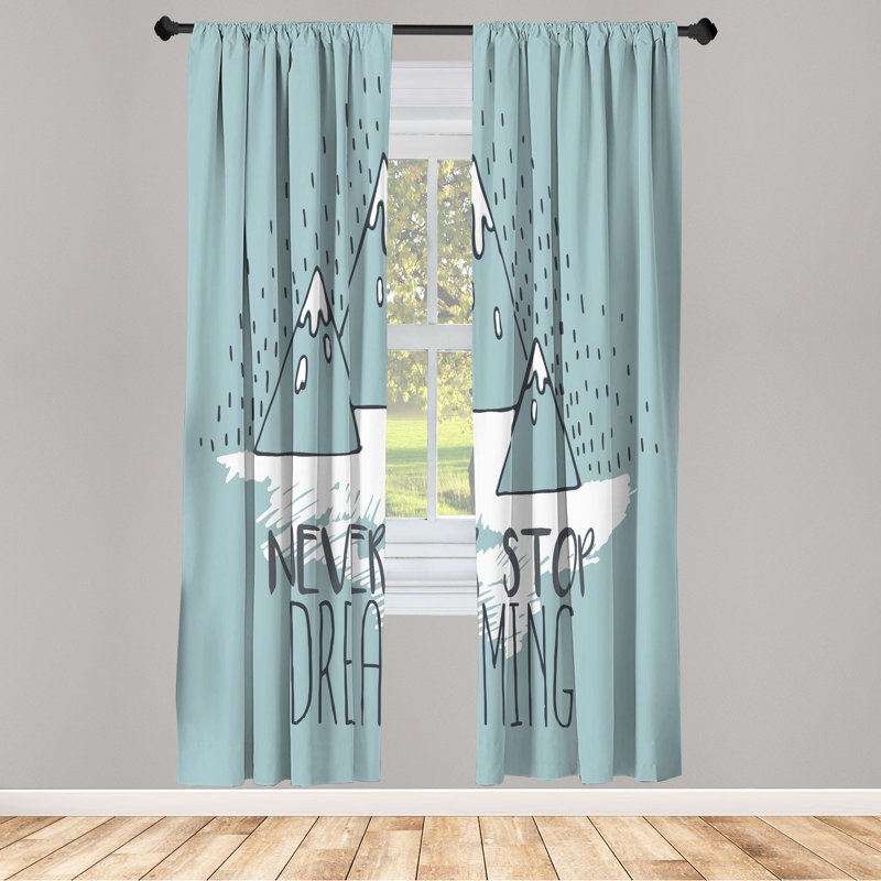 Ebern Designs Inspirational Curtains, Cartoon Mountain, Pair of 28"x63", Pale Green White, L 28 po x L 63 po