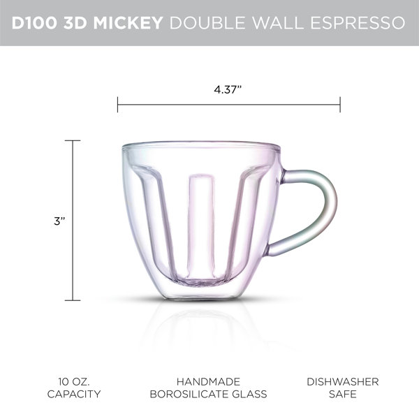 JoyJolt Disney Mickey Mouse Double Wall Espresso Cups - 5.4 oz - Set of 2  -NEW