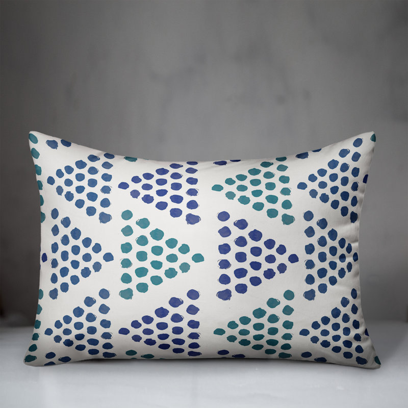  Coussin décoratif intérieur / extérieur en polyester à pois, Bleu, H 18 po x l 25 po
