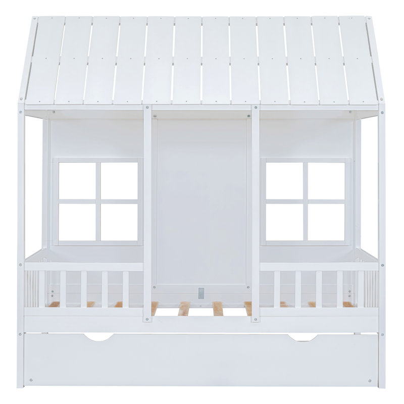 House Bed With Trundle,Daybed, Twin, White