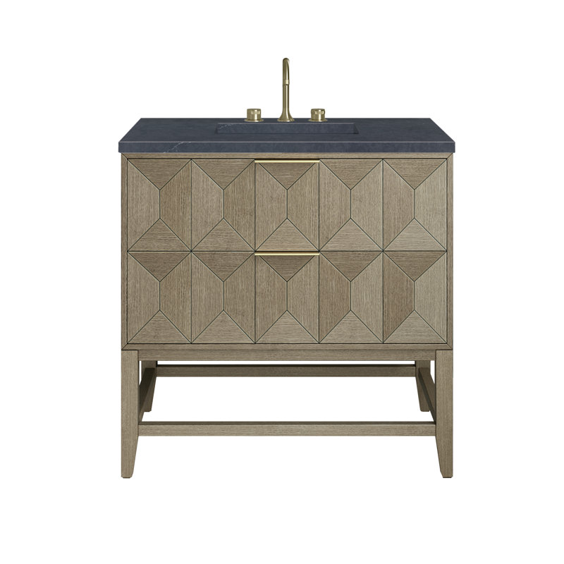 Emmeline 36'' W Single Vanity, Charcoal Soapstone, 8" Widespread, Pebble Oak