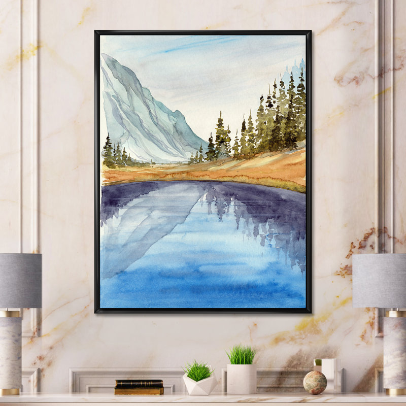 «Forest Lake With The Fir Trees», reproduction sur toile, H 40 po x l 30 po, Toile à cadre flottant noir