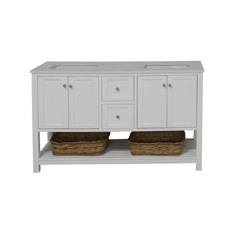 Ensemble de meuble-lavabo simple 60 po Binne, Blanc, Quartz