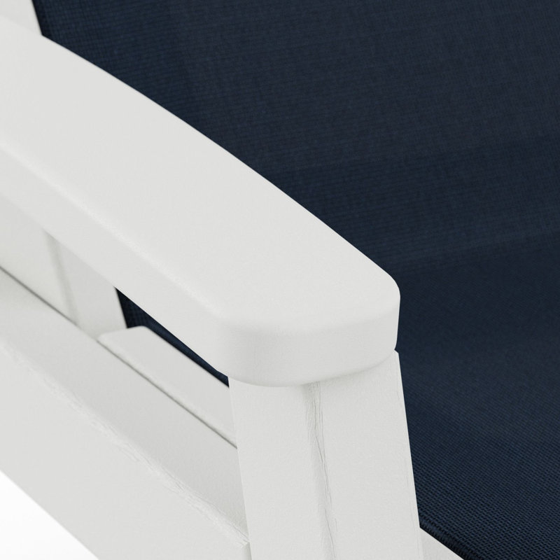 POLYWOOD Coastal Chaise with Wheels, White, Navy Blue