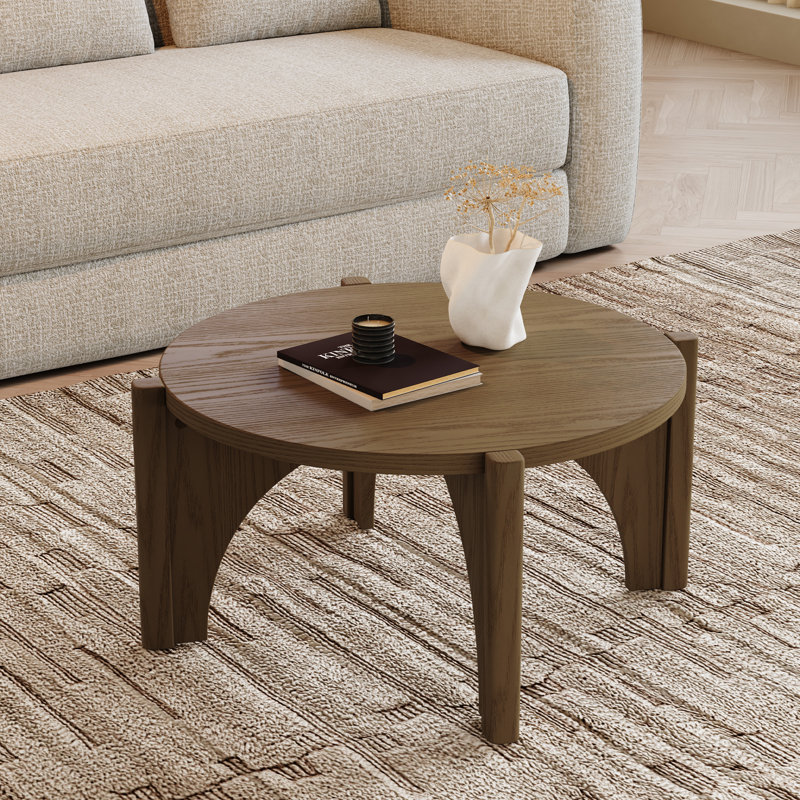 30'' Wide Wood Coffee Table With Cross Leg, Gray Wood