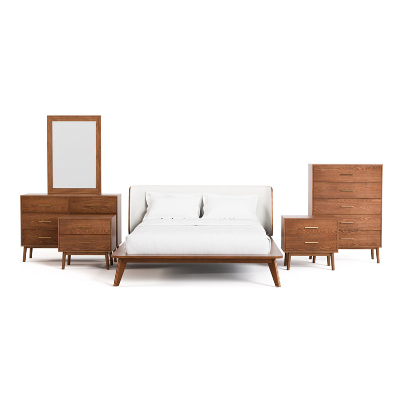 Ensemble de chambre à coucher Nevio, 6 pièces: lit, 2 tables de chevet, commodes, comm, Grand lit