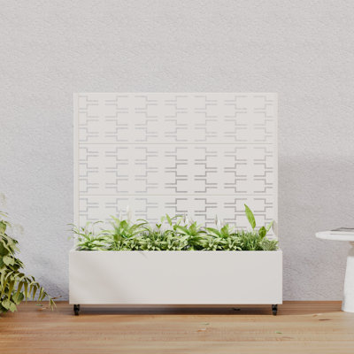 47" H x 47" W x 16" D Outdoor Metal Planter Box with Trellis Decor Raised Garden Bed with Lattice Panel and Wheels for Patio
