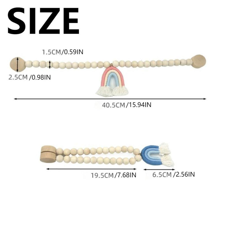 Embrasses de rideaux magnétiques avec perle en bois beige 1 pièce, Bleu