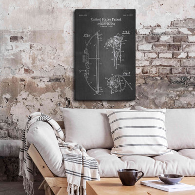 'Compound Bow Blueprint Patent Chalkboard' Metal Wall Art, 12x16""